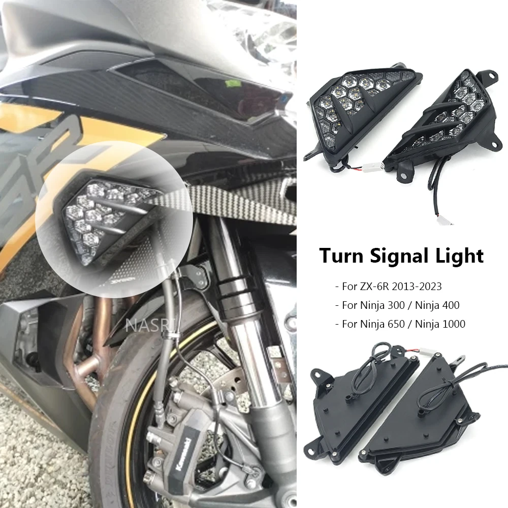 

New Motorcycle LED Turn Signal Indicator Light Lamp Flashers For Kawasaki NINJA 300 400 650 1000 ZX6R ZX-6R 2013-2023 2022