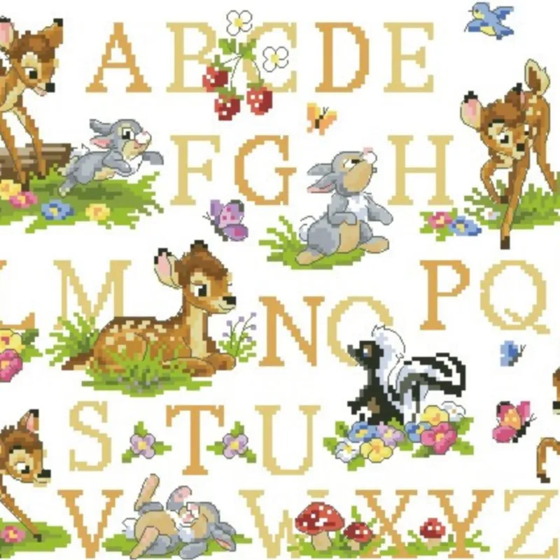 Oneroom-Lovely Counted Cross Stitch Kit, Alphabet, Alphabetic List, Animal, Deer, Rabbit, Bunny, dictionary Letters, Beautiful