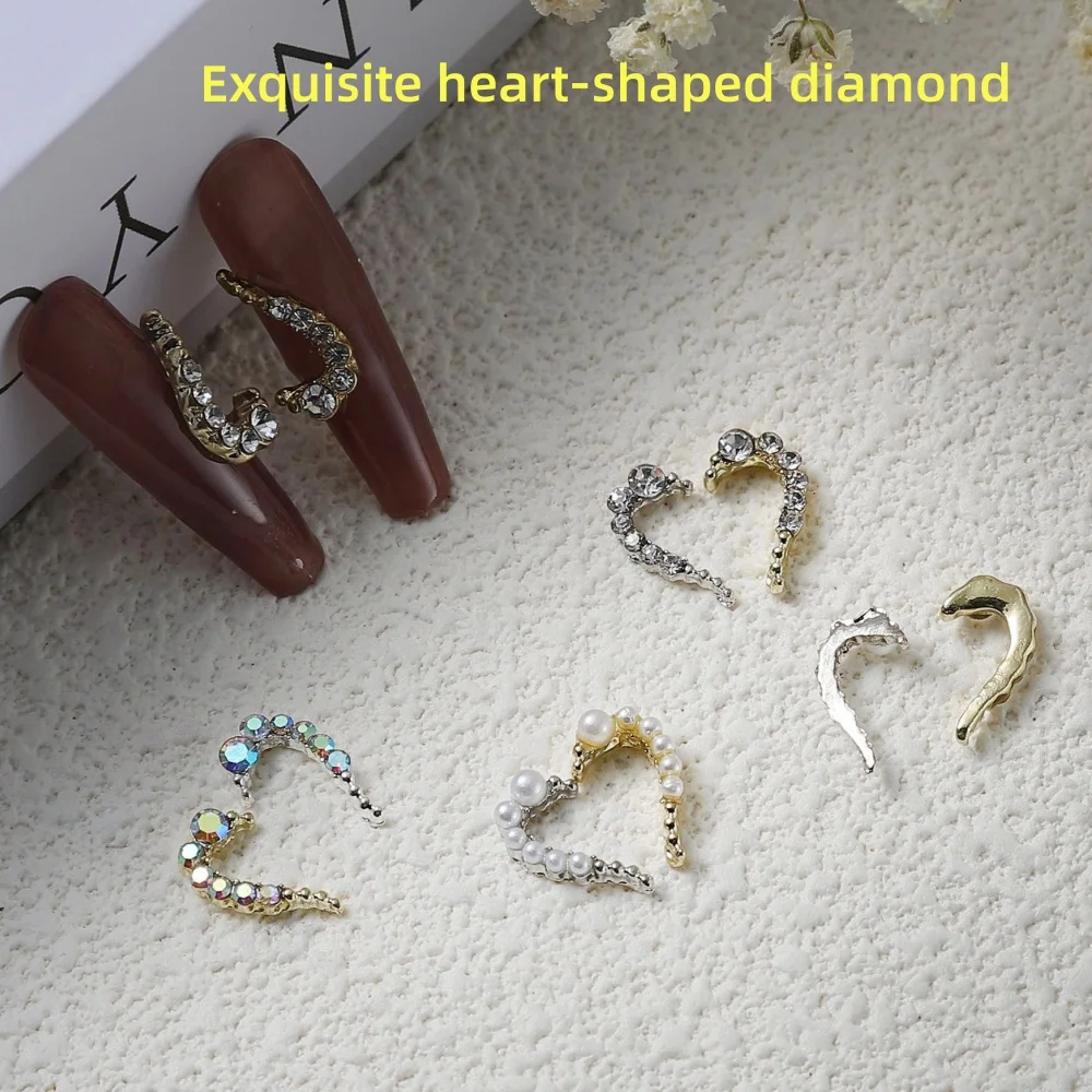 3D Half Heart Pearl Nail Charms – Iridescent Love Heart Nail Art Decor, Elegant Bling Manicure Accessories