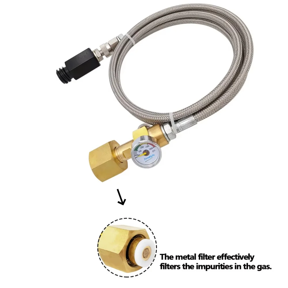 Soda External Co2 Tank W/ Steel Braid Hose Kit for Sodastream Machine Fizzy Sparkling Water Drink Maker,W21.8-14 CGA320 Connecto