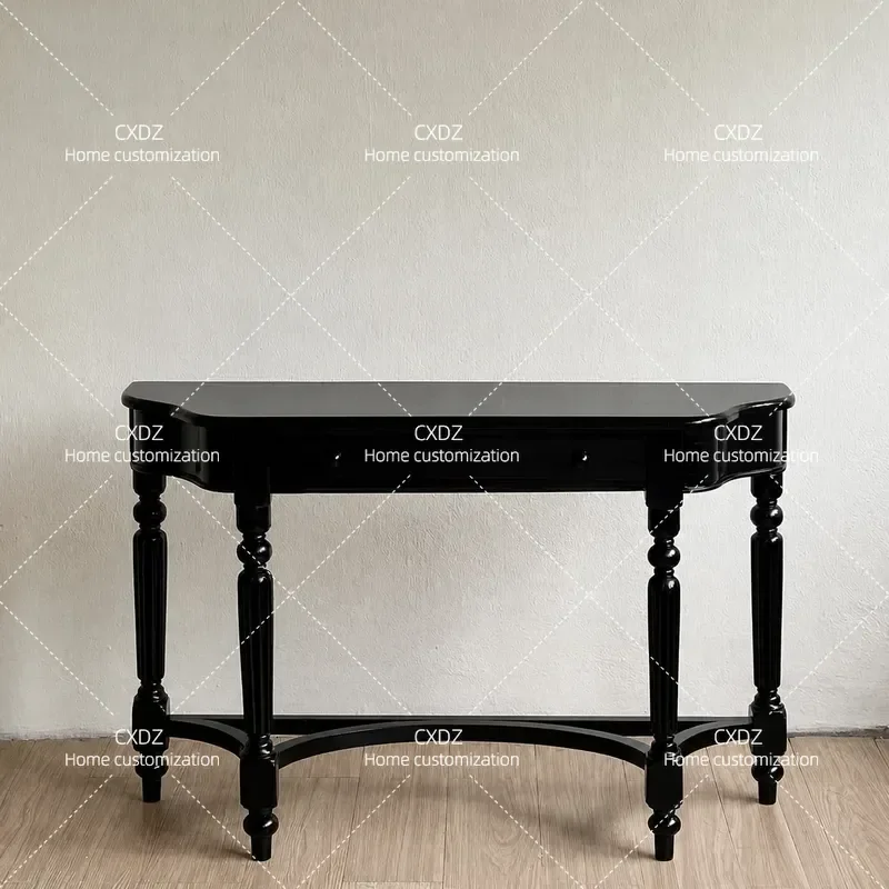 Retro Solid Wood Entrance Cabinet American Country Style Semi Round Wall Mounted Entryway Table for Bedroom Dressing