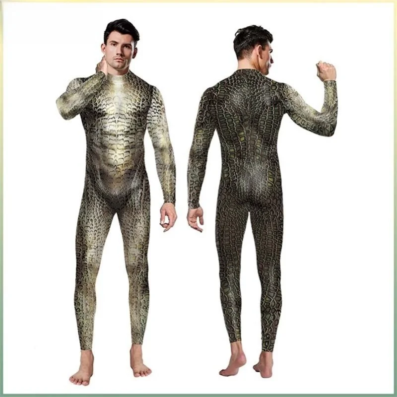 Kombinezon z teksturą skóry jaszczurki, elastyczny strój potwora, kostium na Halloween, rekwizyt potwora, strój zwierzęcia chłodnozielonego dla dorosłych