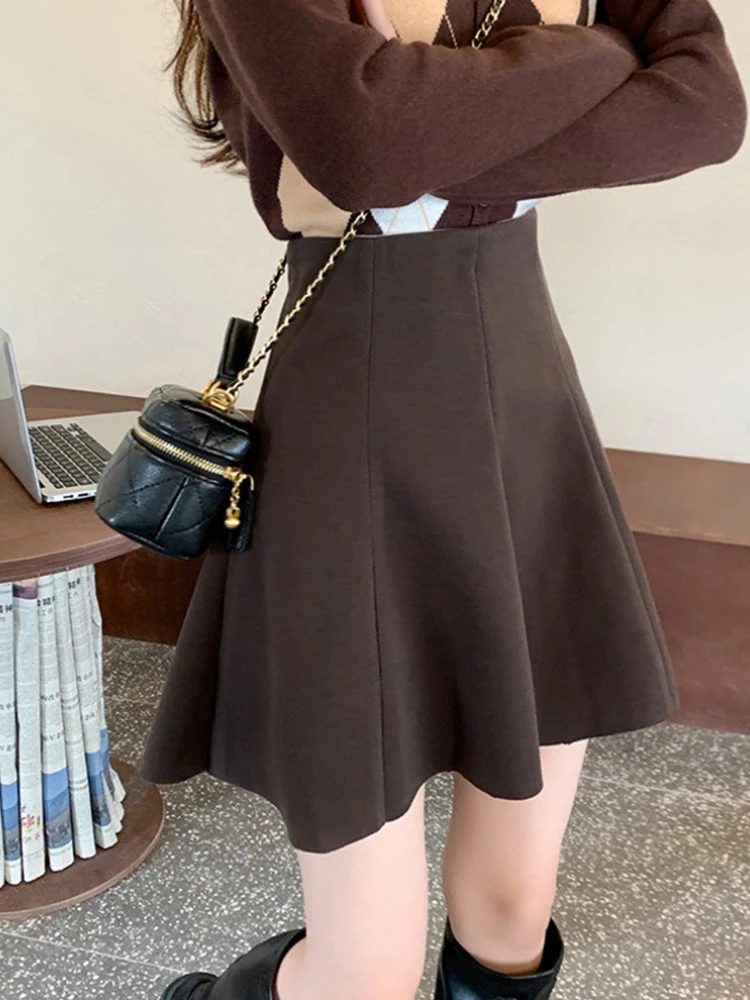 

Юбка А-силуэта с высокой талией, женская, весна-осень, больших размеров, шерстяная, плиссированная, стройнящая, скрывающая бедра, фасон «зонтик»