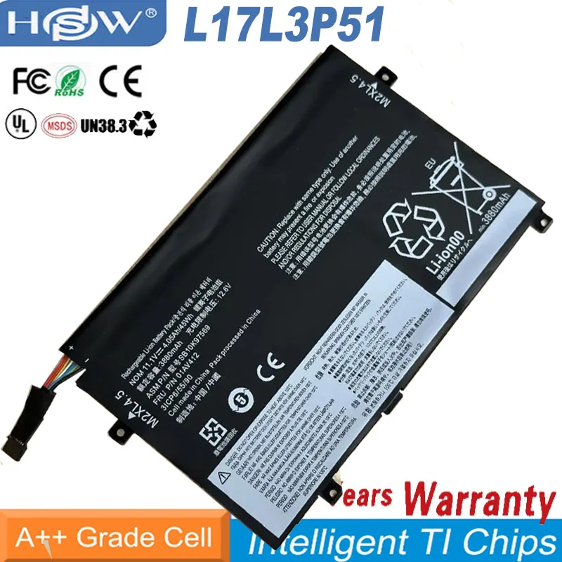 

Аккумулятор L17L3P51 для ноутбука Lenovo ThinkPad E15 E480 E490 E495 E580 E585 E590 E595 01AV446 01AV445 L17M3P53 11,1 В 45 Втч