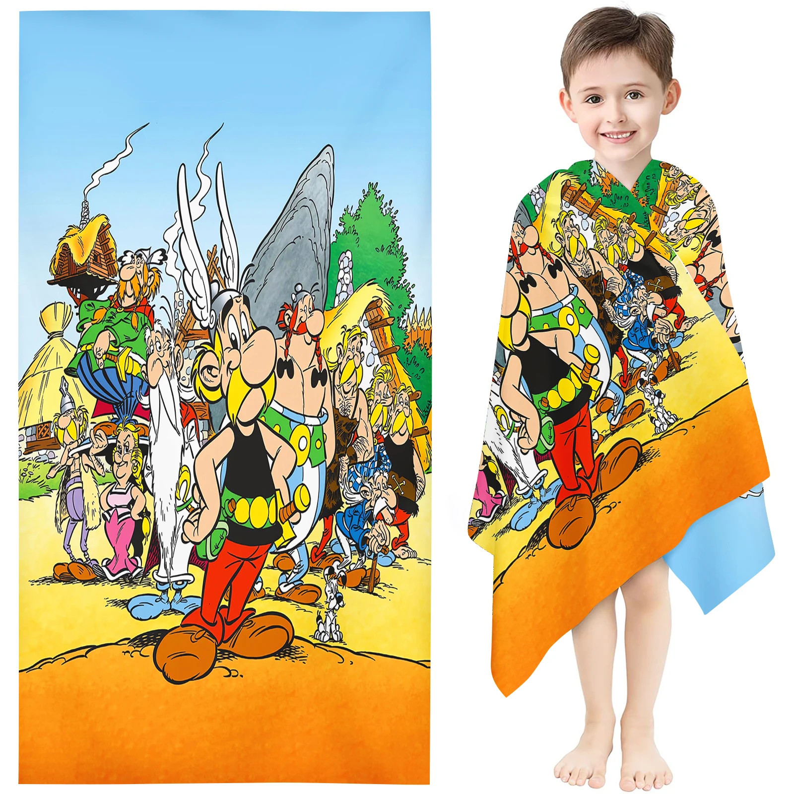 Asterix The Gaul Beach Towel Kids Cartoon Obelix Idefix Print Microfiber Quick Dry Bath Towel For Swimming Camping Travel - view 3