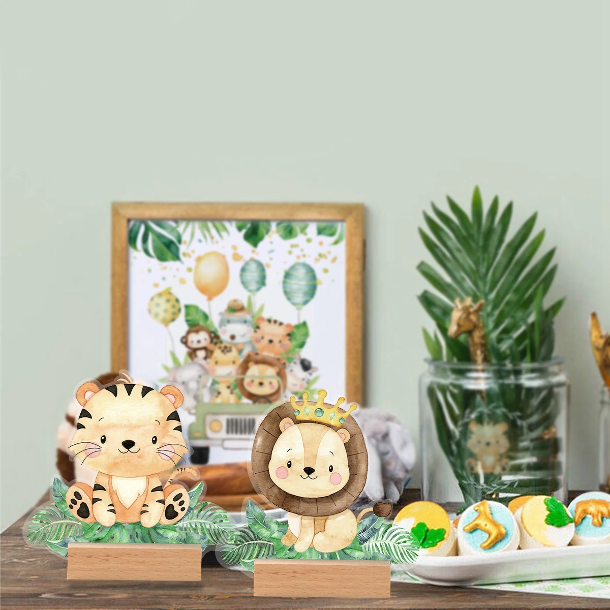 Jungle Animals Acrylic Table Pendant Green Forest 1st Birthday Party Decor Kids Boy Jungle Safari Baby Shower Party Supplies