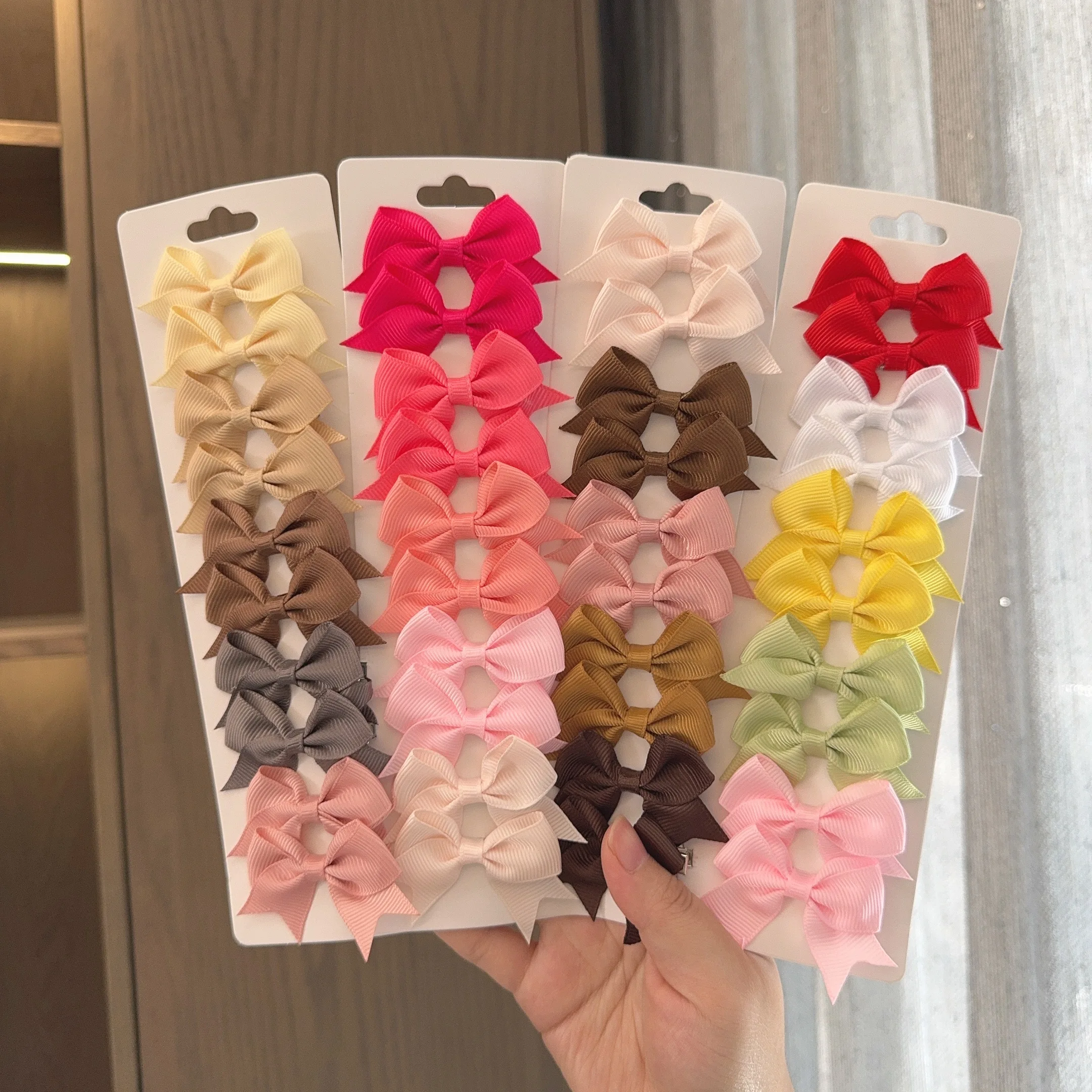 10Pcs/Set New Solid Color Kids Bows Hair Clips for Baby Girls Handmade Ribbon Bowknot Hairpin Barrettes Hair Accessories