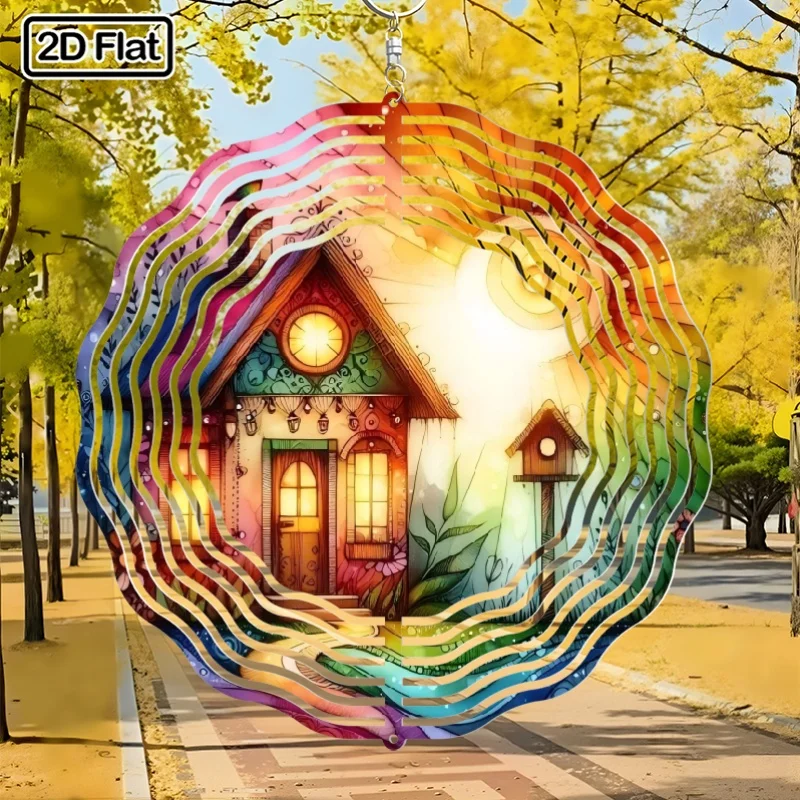 2D Flat Bohemian Metal Rotating Wind Chime Wall Decor - Light-Transmitting Design, Suitable for Outdoor Gardens and Balconies