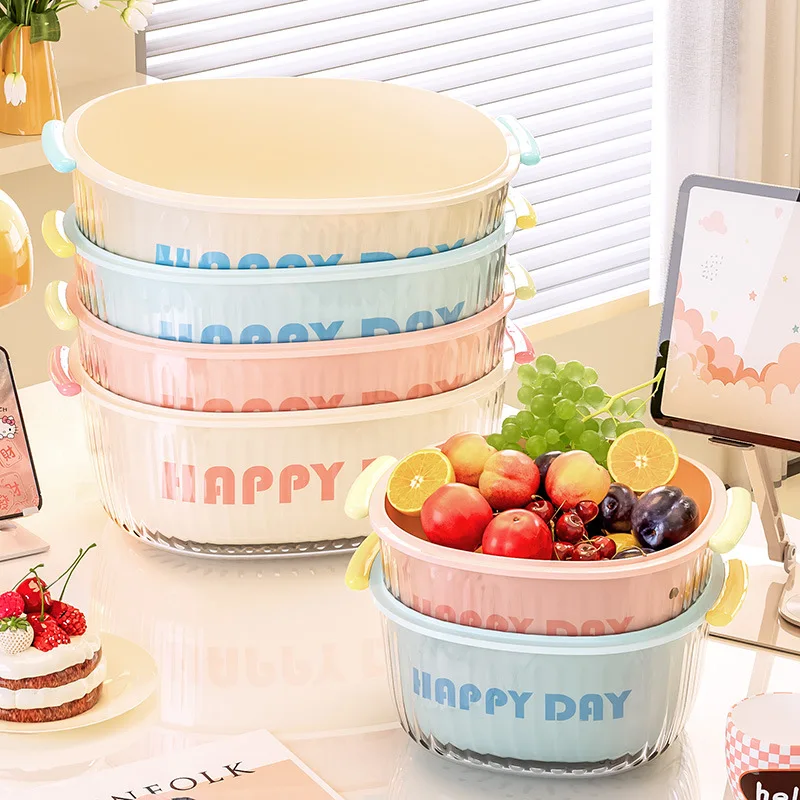 Double Layered Vegetable Cleaning Basin, Drainage Basket Kitchen, Living Room Fruit Platter