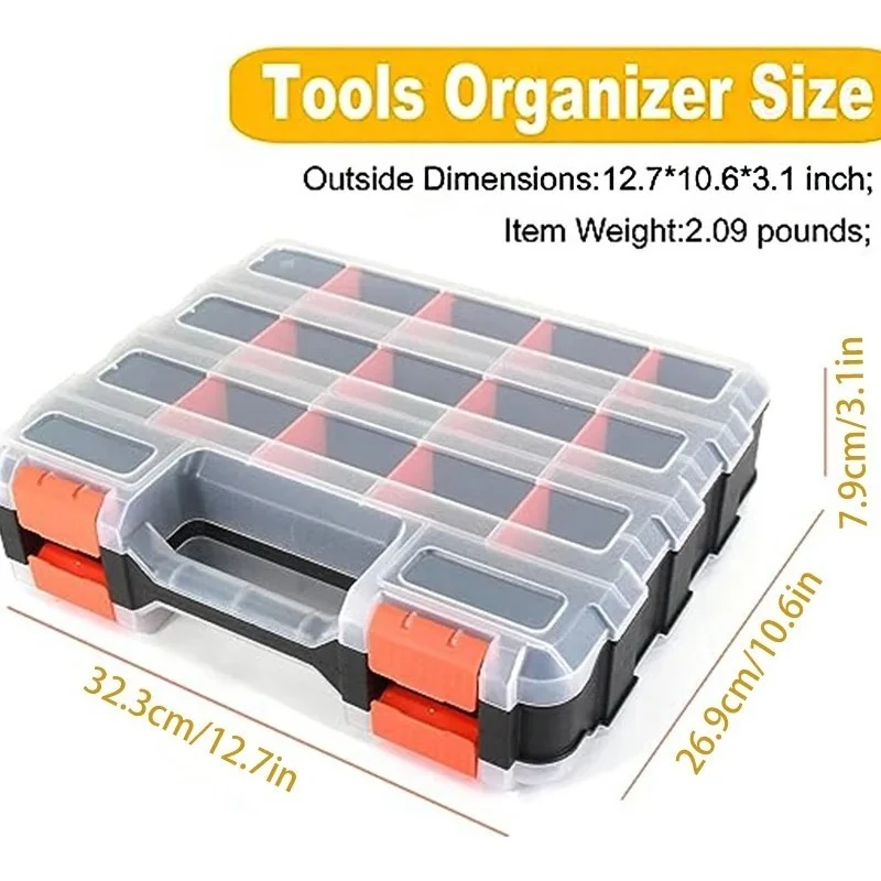 

Tool Storage Box, Small Parts Storage Box, 34-compartment Double-sided Hardware Storage Box with Removable Plastic Dividers