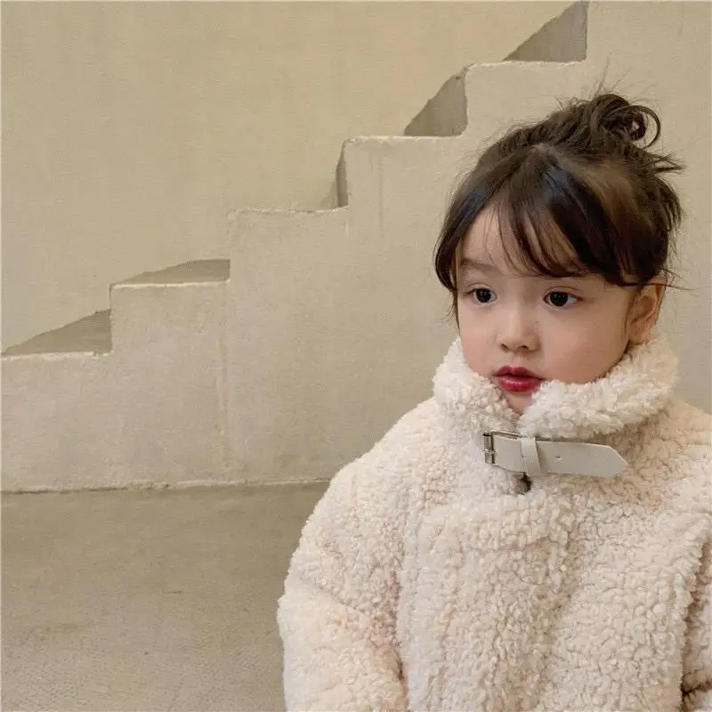 Girls Lamb Hair Coat Fashion Thickened Autumn and Winter Plush High Collar Warm Baby Korean Children Clothing