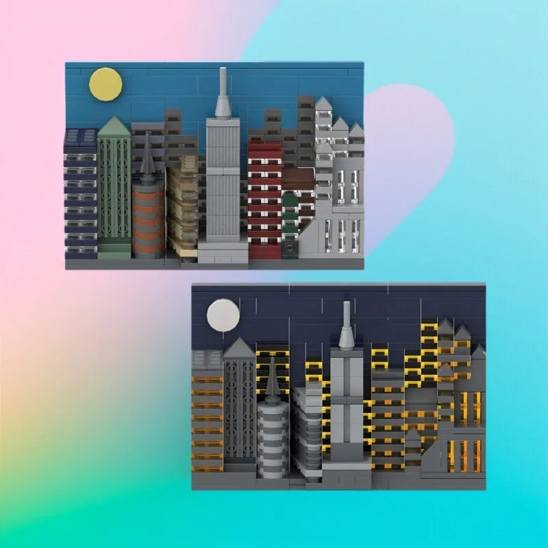 MOC المعمارية عرض الشارع سلسلة النهار والليل المناظر الطبيعية الحضرية أفق اللبنات نموذج DIY بها بنفسك ألعاب أطفال هدية عيد ميلاد