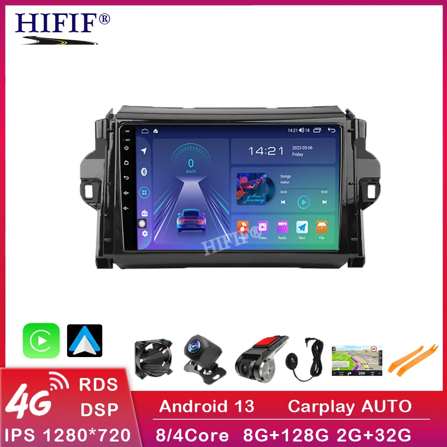 

1280*720P For Toyota Fortuner 2 SW4 2015-2022 Android 13 CarPlay GPS Radio Head Unit 360 Camera Auto DSP 4G LTE DAB