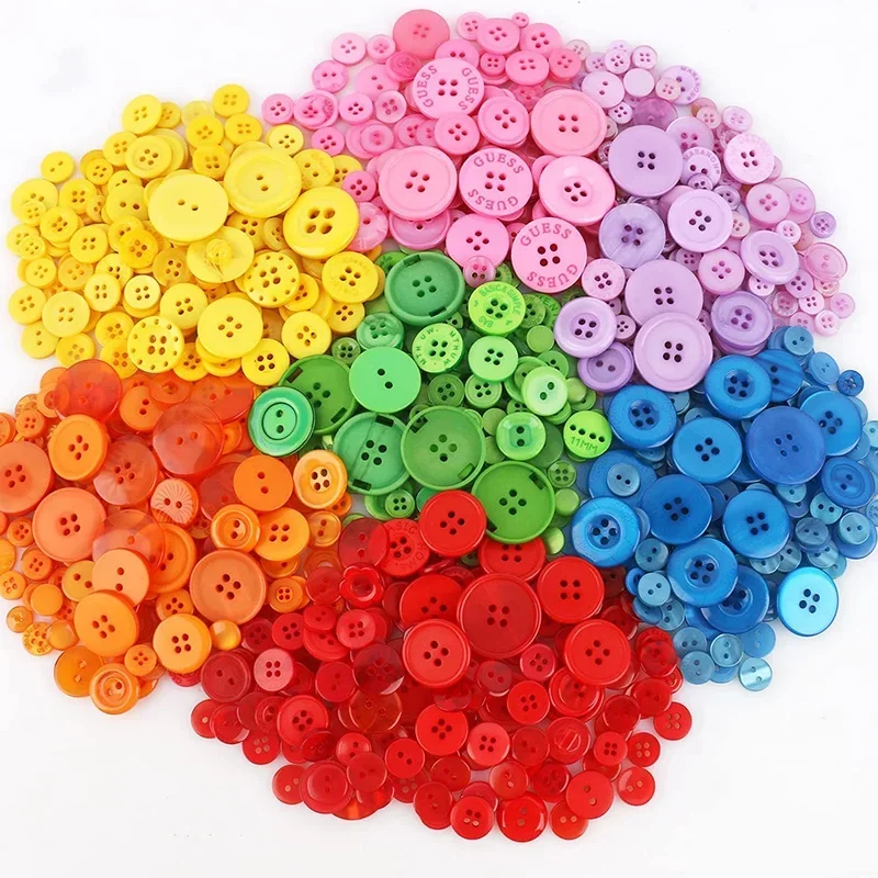 70-100PCS Mixed Color Round Buttons 1-3cm Sewing Resin Buttons DIY Manual Button 2/4Holes Button For Handmade Sewing Accessories