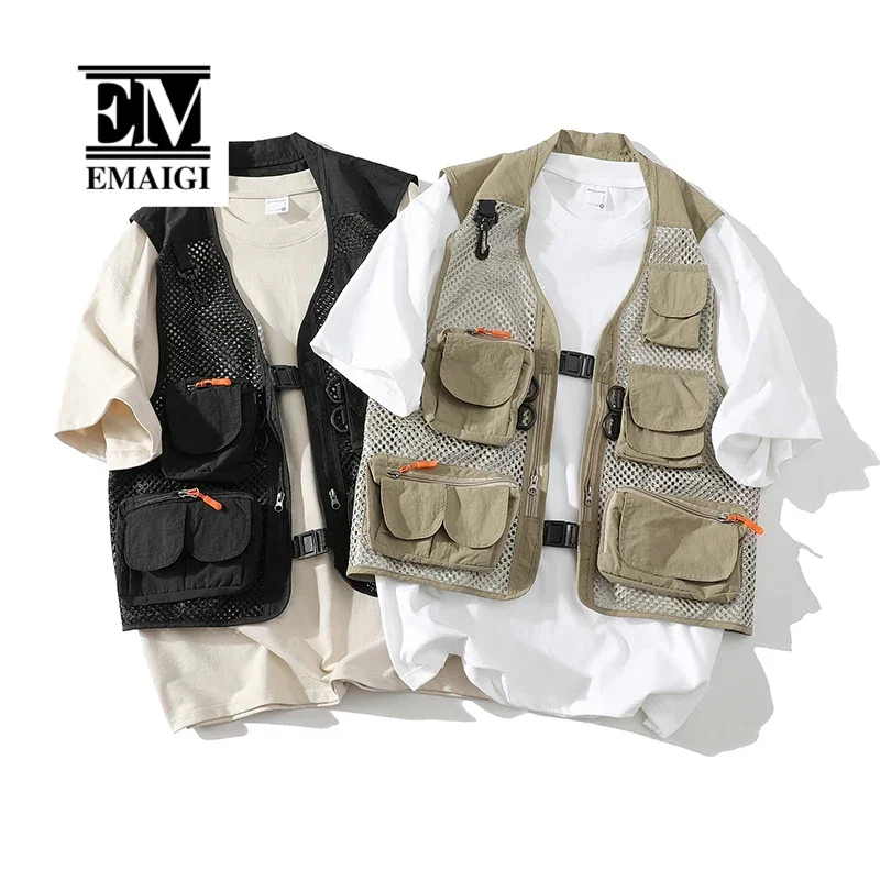 Multiple Pockets Outdoor Vest Men Japanese Korean Streetwear Fashion Loose Causal Cargo Vest Sleeveless Jacket Waistcoat for Men