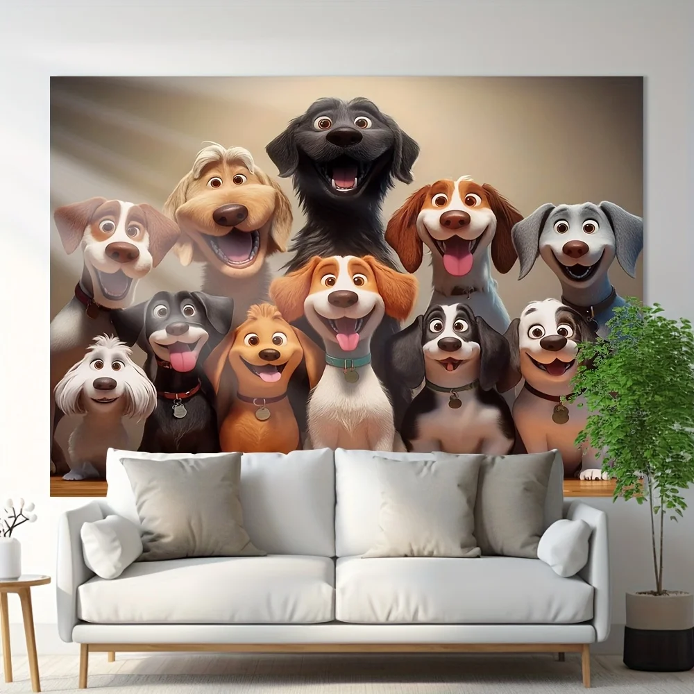 Cute Cartoon Dogs Tapestry Family Friendly Design For Kids Room Decor Soft Polyester Wall Hanging Perfect Gift For Pet Lovers