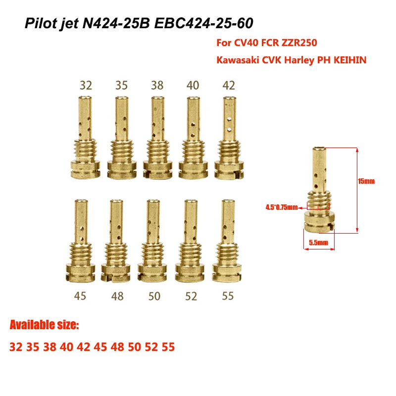 For Keihin FCR CV40 CVK Harley ZZR250 GSXR R1 R6 ZX7 ZX9 ZRX Carb Nozzle Gicleur Carburetor Slow Pilot Jet N424-25B EBC424-25-60