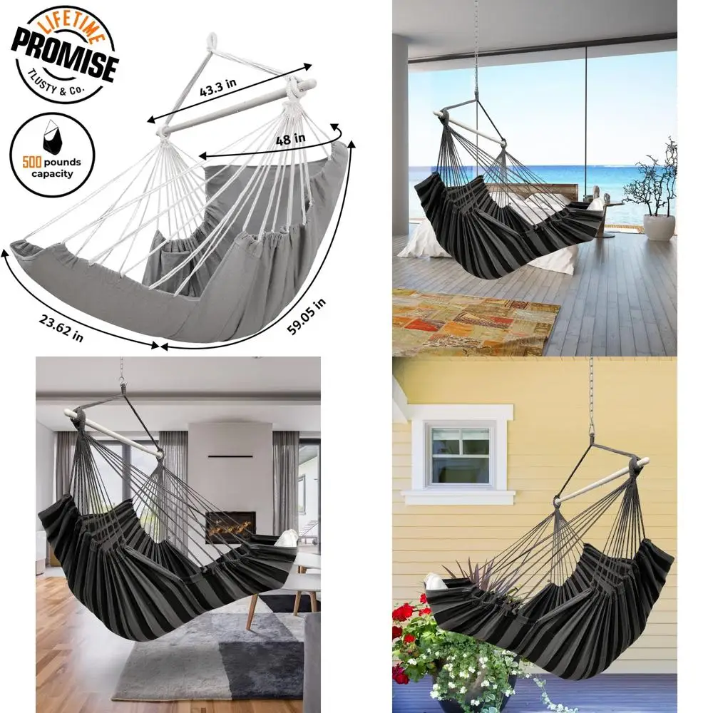 

Кресло-гамак для внутреннего и наружного использования с подставкой для ног, до 500 фунтов, стальной стержень, противоскользящие кольца, 2 подушки