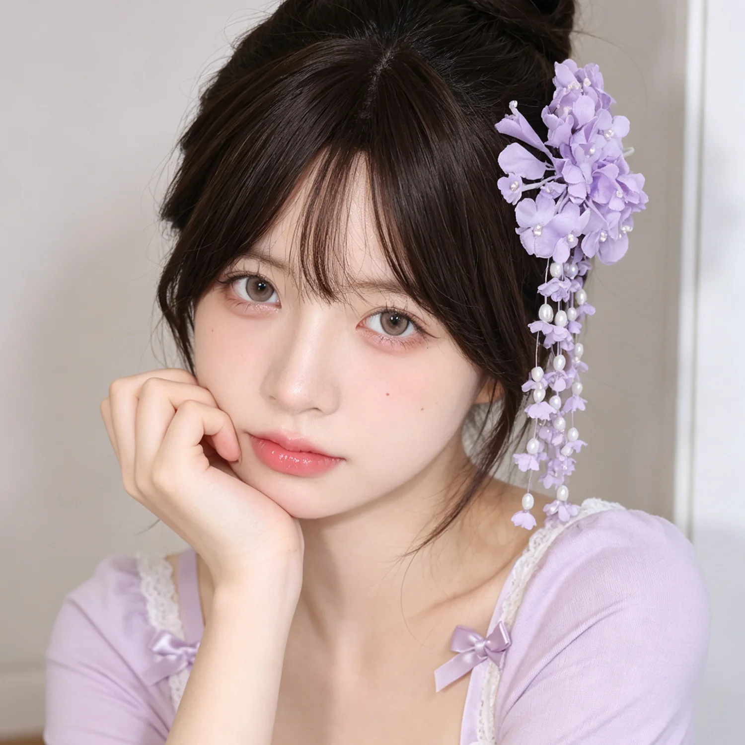 White/Pink Flower Hairpins Artificial Floral/Beads Tassel Pendant Headband Bride Wedding Charming Headdress Fashion Hair Jewelry