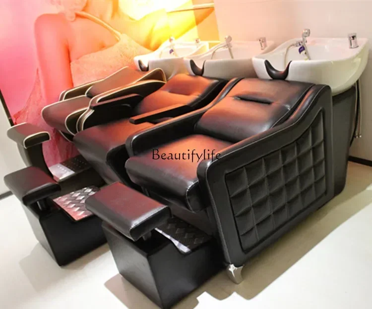 High-End Hair Salon Flushing Bed Cosmetology Shop Punch Half Lying Massage Couch Ceramic Basin