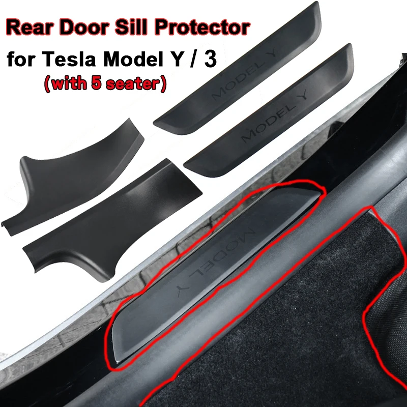 ModelY Rear Door Inner Scuff Plate Cover for Tesla Model Y 3 2023 Accessories Door Sill Guards Protector Anti-Kick Decal Sticker