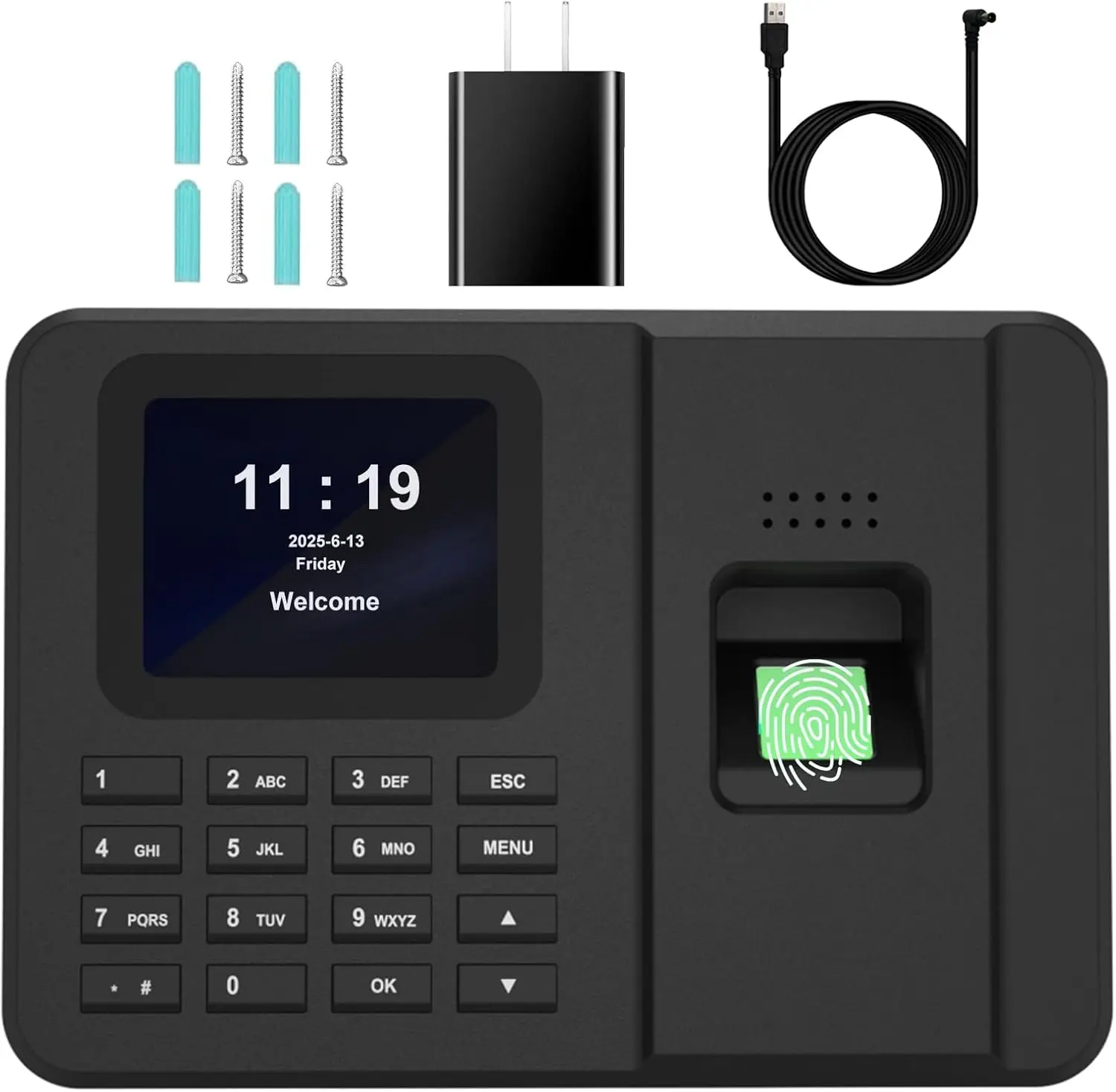 

Терминал учета рабочего времени сотрудников с функцией распознавания отпечатков пальцев и PIN-кода, без ежемесячной платы для малого бизнеса (для отметки прихода/ухода)