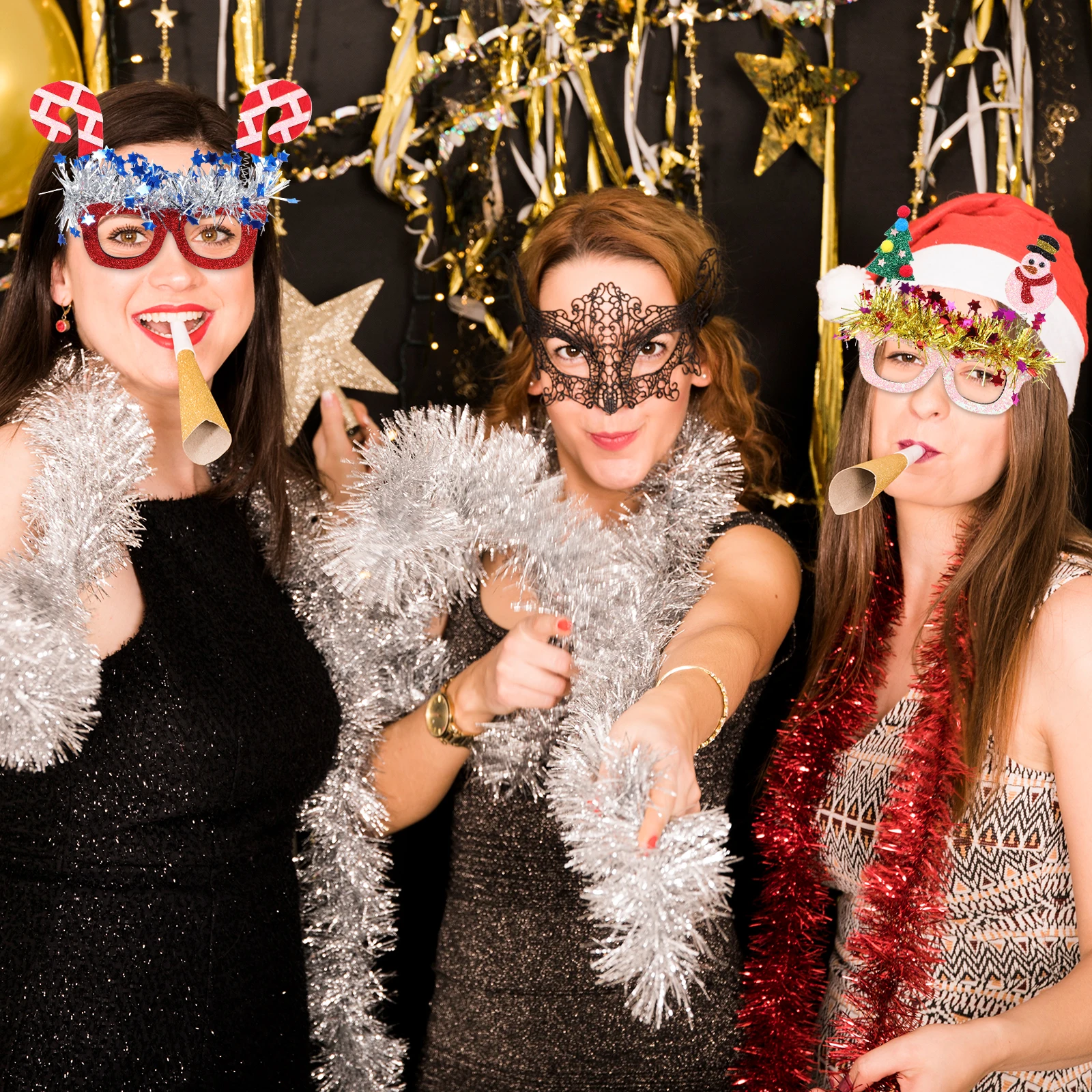 

Party Glasses Christmas Theme Glitter Sequins Holiday Frames Props Novelty Festival Years Eve Photo Booth Eyeglasses Santa