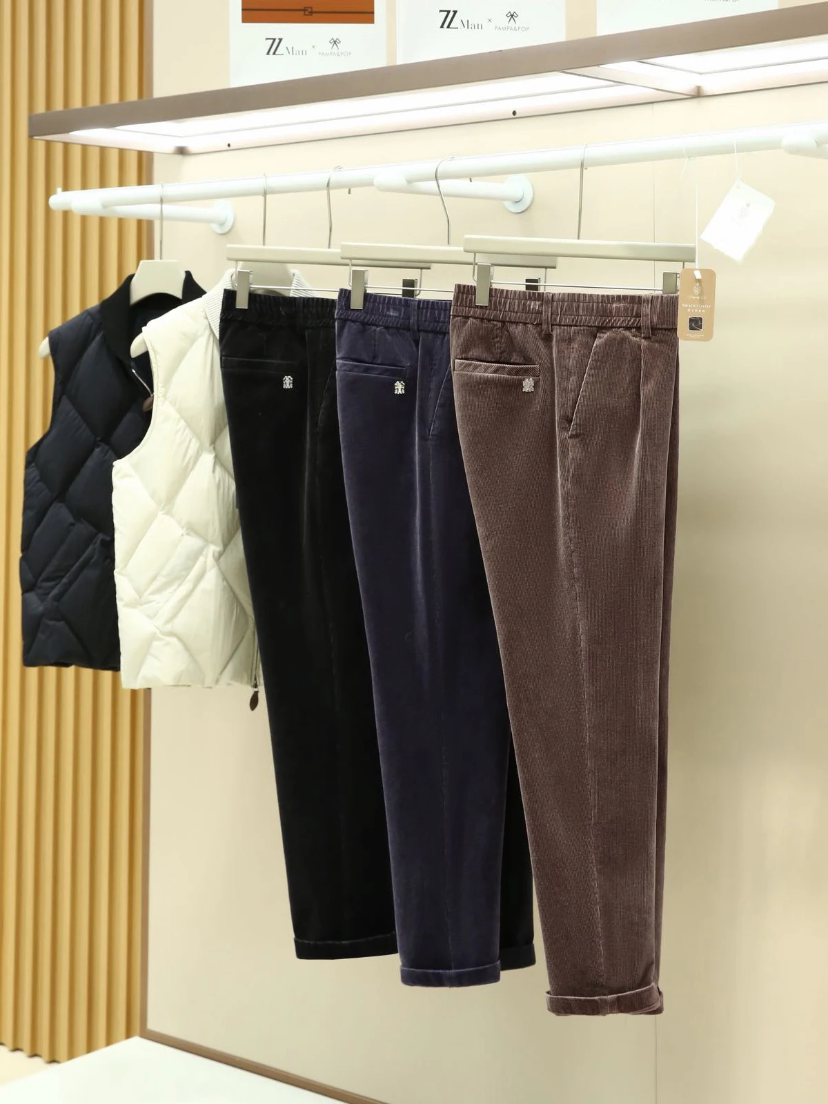 

King's Stripe Autumn Winter Men's Anti-Wrinkle Elastic Briti Sle Warm Corduroy Slim Straight Casual Pants 427