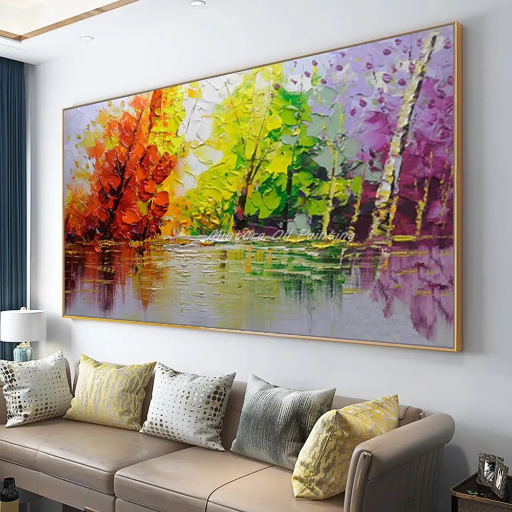 Mintura Handpainted Knife Tree Landscape Oil Painting on Canvas,Handmade Modern Wall Art,Picture for Living Room,Home Decoration