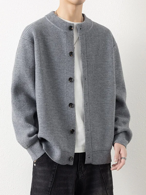 

Мужской вязаный кардиган на осень, повседневный, с круглым вырезом, на пуговицах, молодежный, вязаный, городской стиль, полиэстер...