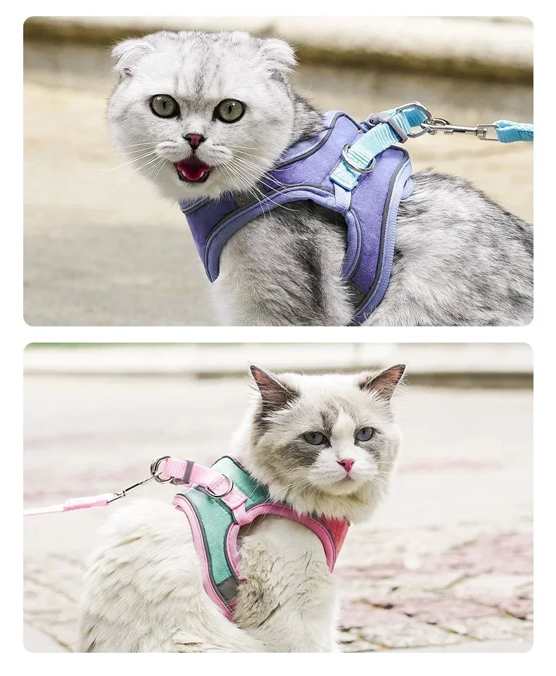 Cute Vest Cat Harness Leash Set Escape Proof Adjustable Reflective Buckle For Kitten_voghion.com