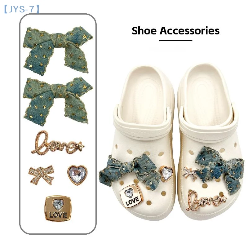 

【JYS-7】Denim Bow Shoe Charm Trendy Rhinestone Bowknot Shoe Decoration Kit Creative Vintage Shoe Buckle Holiday Gifts