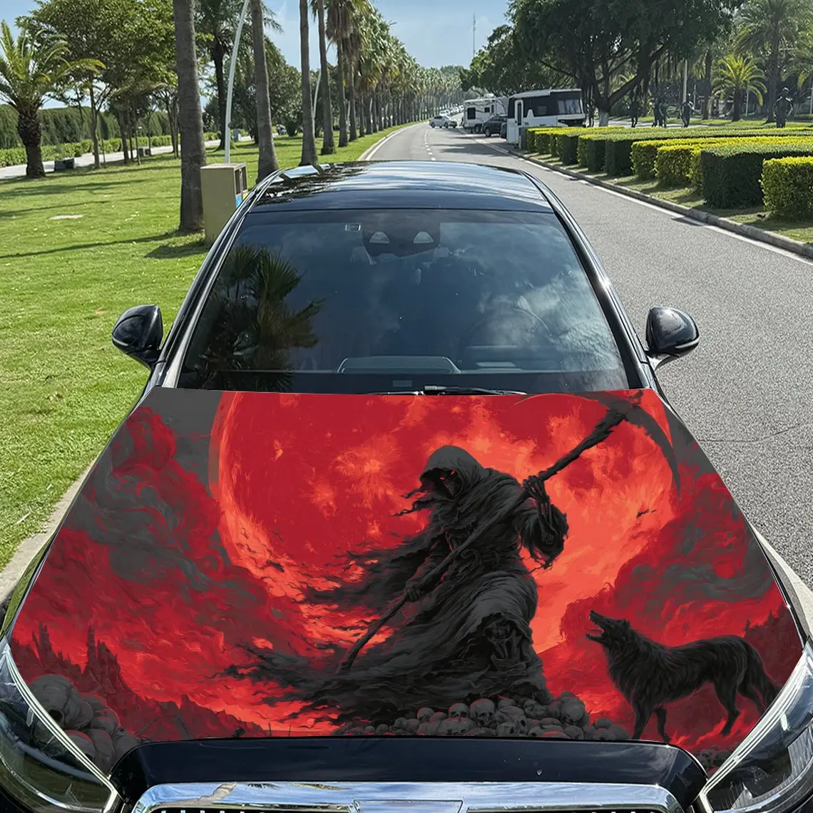 

Наклейки на капот автомобиля Weird Soul-reaping Grim Reaper Print, водонепроницаемые, самоклеящиеся, устойчивые к царапинам, легко приклеиваемые, прочные для автомобиля