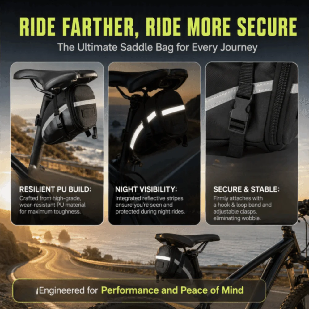 Adjustable Straps Bike Saddle Bag Large Capacity Lightweight Bike Bag Under Seat Portable with Reflective Sign Bikes Seat Bag