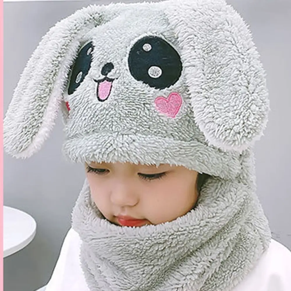 Sweet Cute Rabbit Face Protection Kids Ear Protector Bunny Children Bomber Hat Korean Cap With Bib Plush Hat