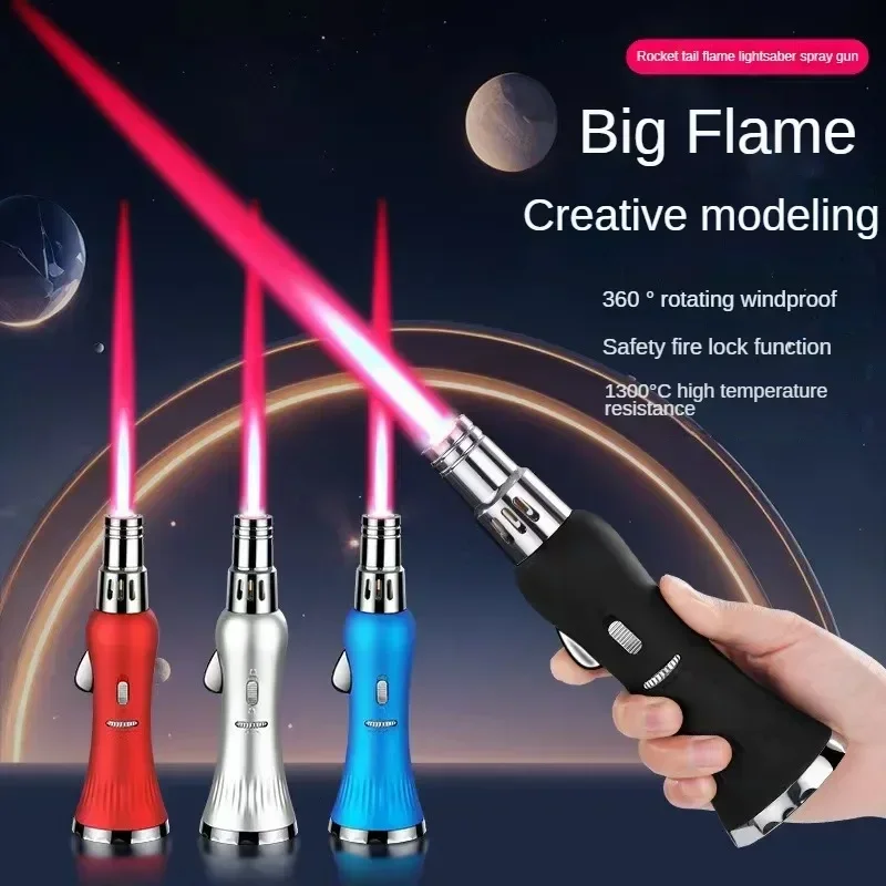 2024  High Temperature Welding Gun Lighter Windproof Red Flame Cigar Lighter Butane Inflatable Lighter Outdoor BBQ Men\'s Tools