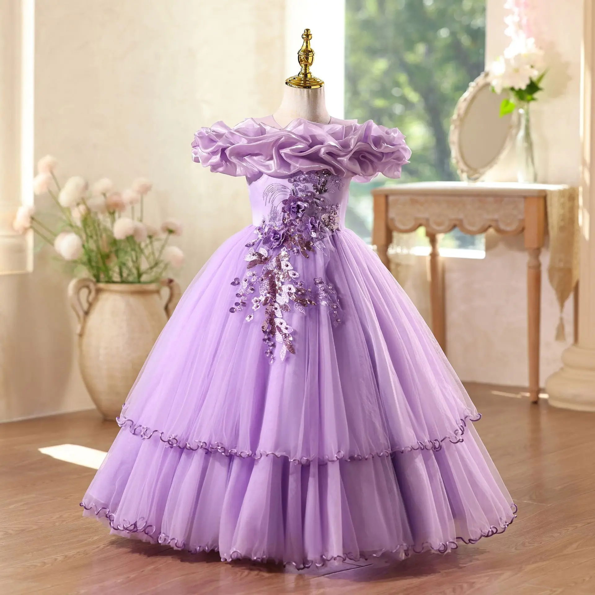 

Elegant Dress For Girl White Wedding Bridesmaid Gown Luxury Pageant Birthday Party Formal Evening Girl's Ceremonial Dress