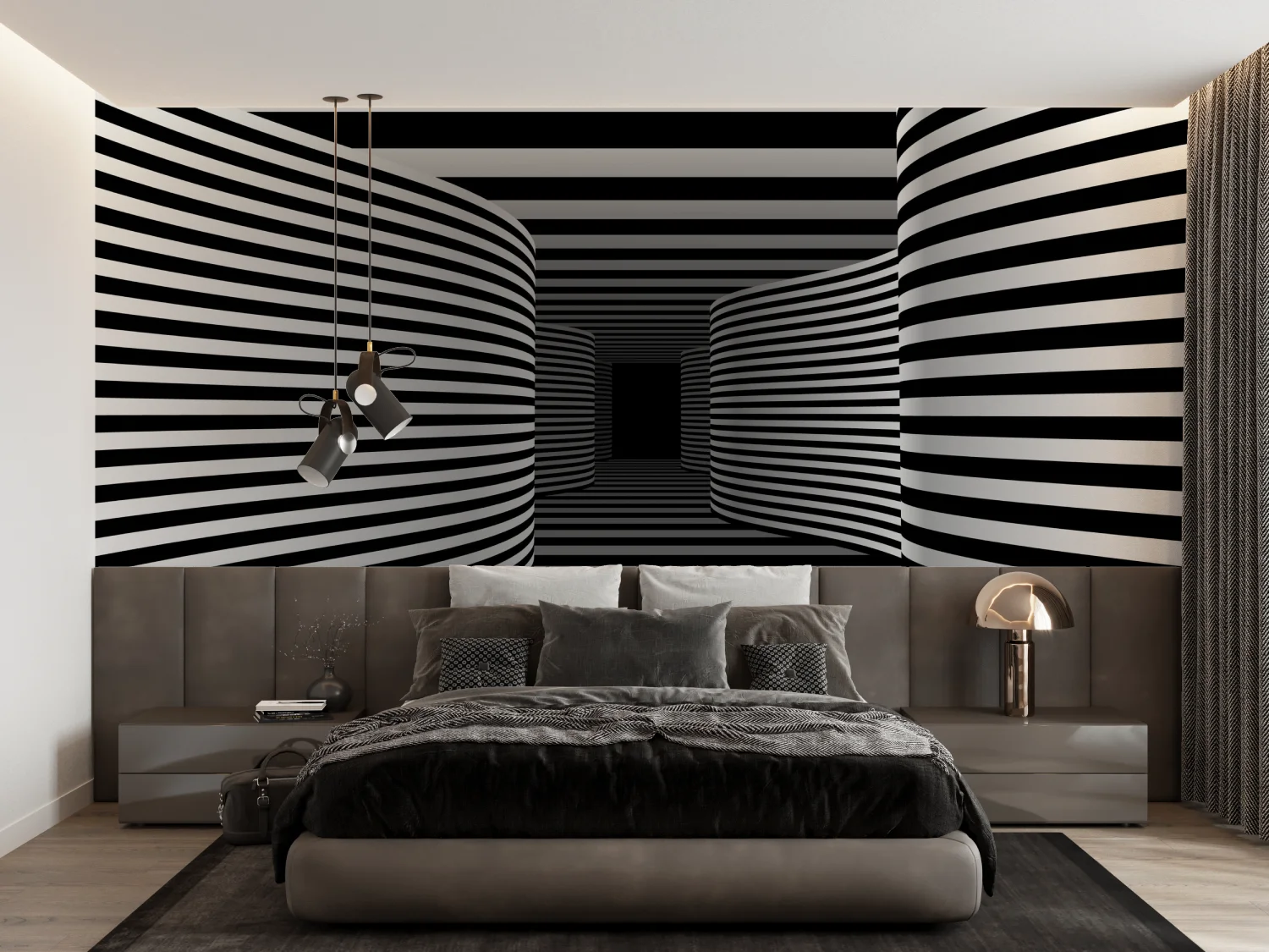 Customized Wallpaper Brick Pattern Tunnel Roman Column Black and White Stripe Space Extension Wallpaper Home Decoration murals