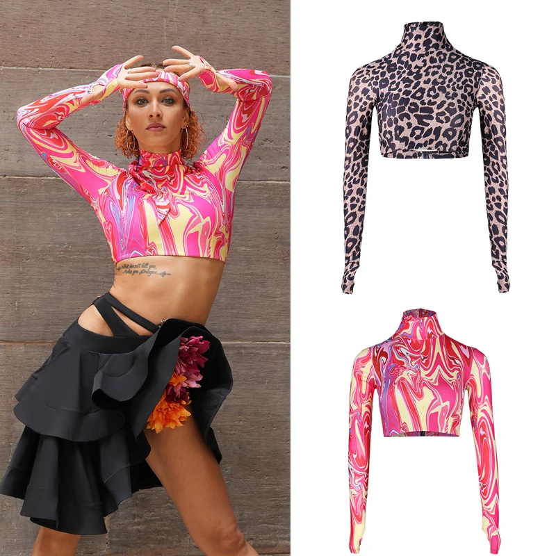 

2025 New Latin Dance Tops For Women Long Sleeved Shirts Samba Chacha Tango Practice Clothes Adult Latin Dance Costumes DQS20964