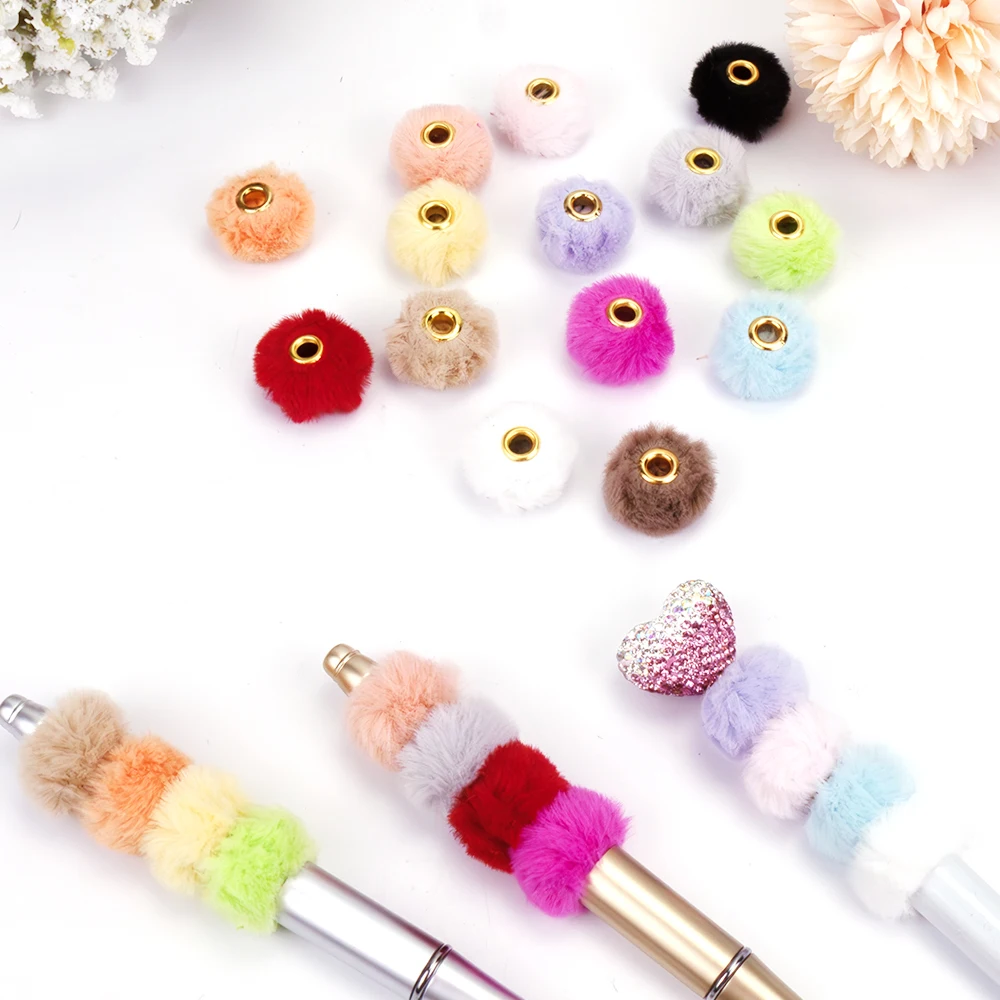 10pcs 20mm Plush Fur Covered Ball Beads Straight Hole Charms DIY Pompom Pendant for Jewelry Making DIY Necklace Pendant Earrings