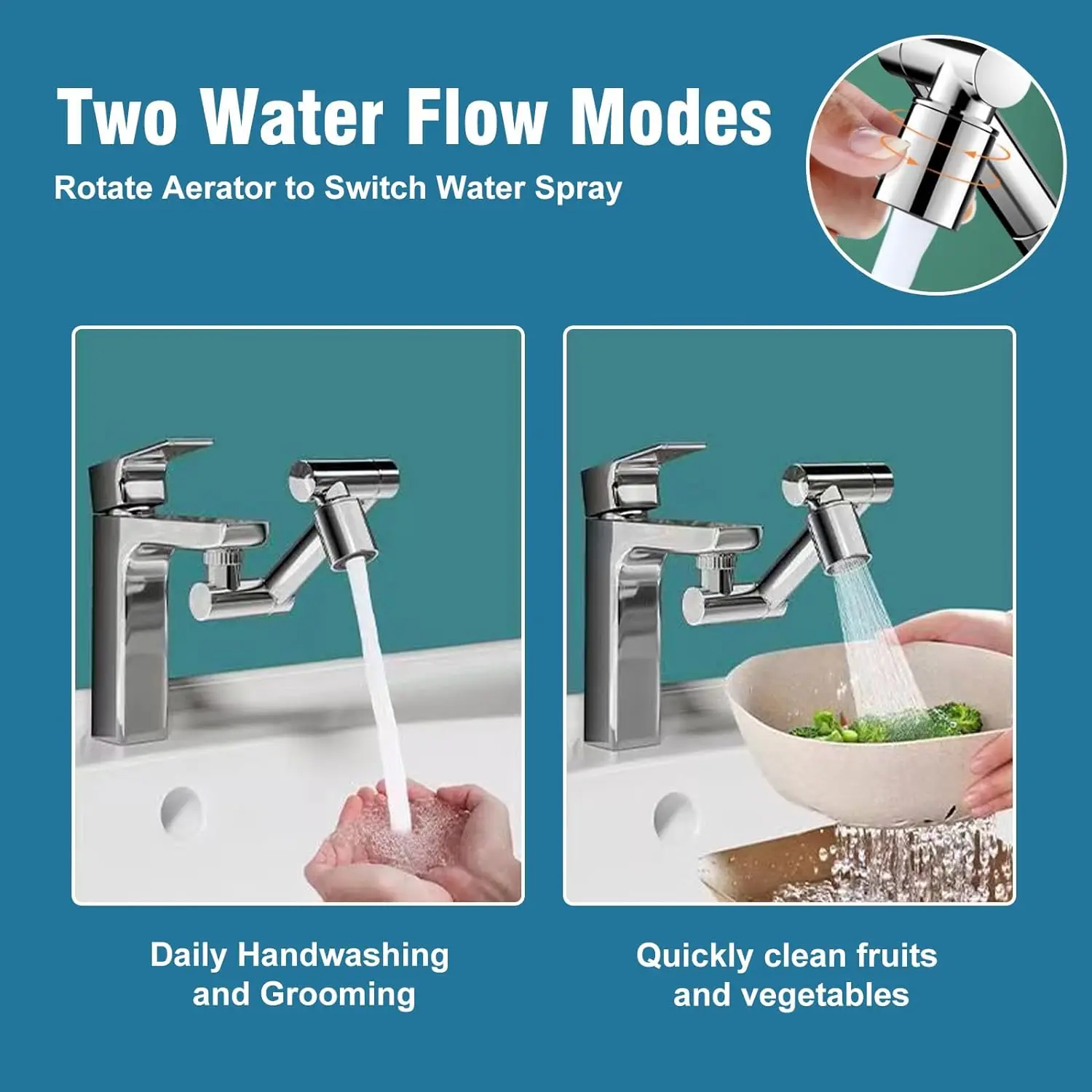 Universal 1440° Rotation Faucet Extender Metal Copper Spray Head Tap Extension Kitchen Sink Faucet Aerator Extender 2 Spray Mode