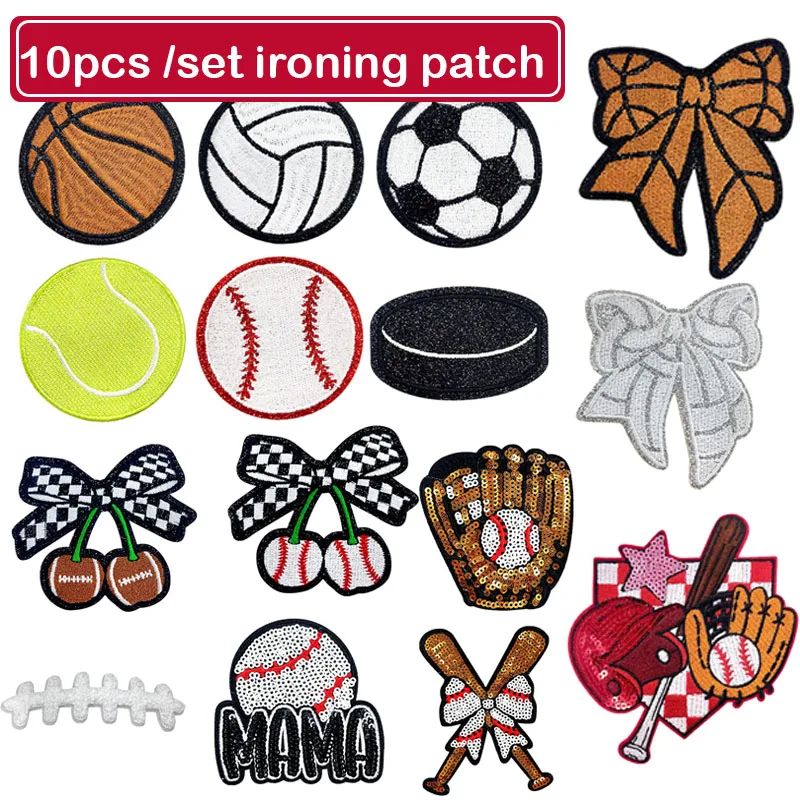 

10pcs/set Mini Baseball Golf Ironing Patches Basketball Football Embroidery Fabric Clothing Hats,T-shirts Accessories Decor