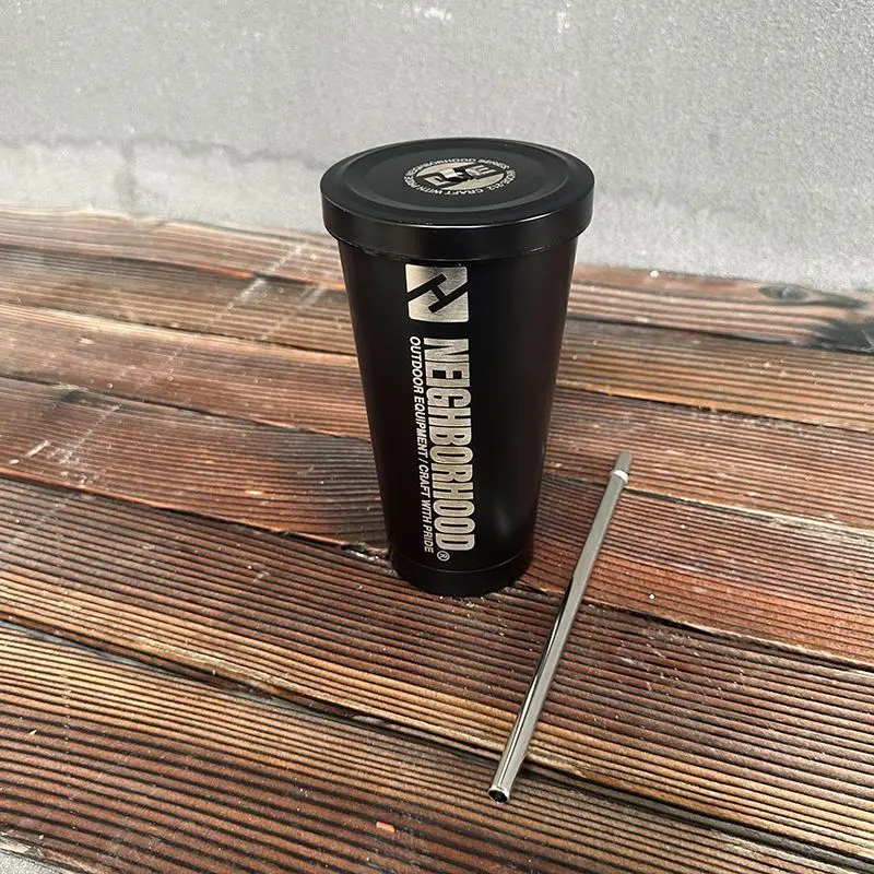 NBHD Vacuum Insulated Beverage Mug with Straw, 304 Stainless Steel Double Layer Thermos Cup for Camping Outdoor Daily Drinks