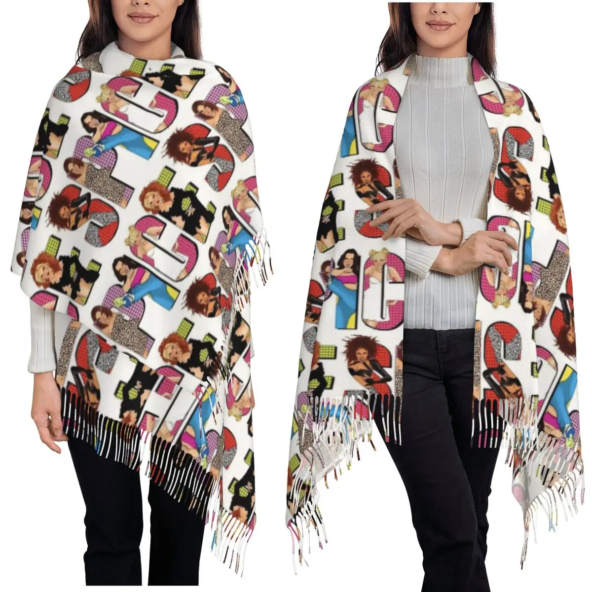 Spice Girls Pop Girl Band 90S Classic Scarf Tassel Scarves for Women Soft Warm Shawls and Wraps Long Fall Winter Shawl Wrap
