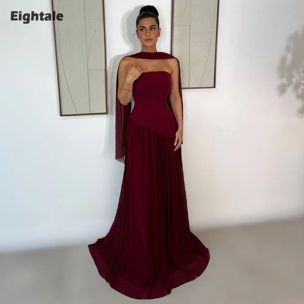 

Eightale Evening Dress Strapless Pleats Chiffon Sexy Burgundy Customized A-Line Sexy Halter Prom Wedding Party Gown