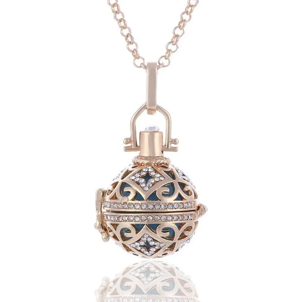 DIY Flower Pattern Jewelry Openable Cage Hollow Out Angel Caller Musical Sound Bell Harmony Ball Chain Necklace Locket Pendant