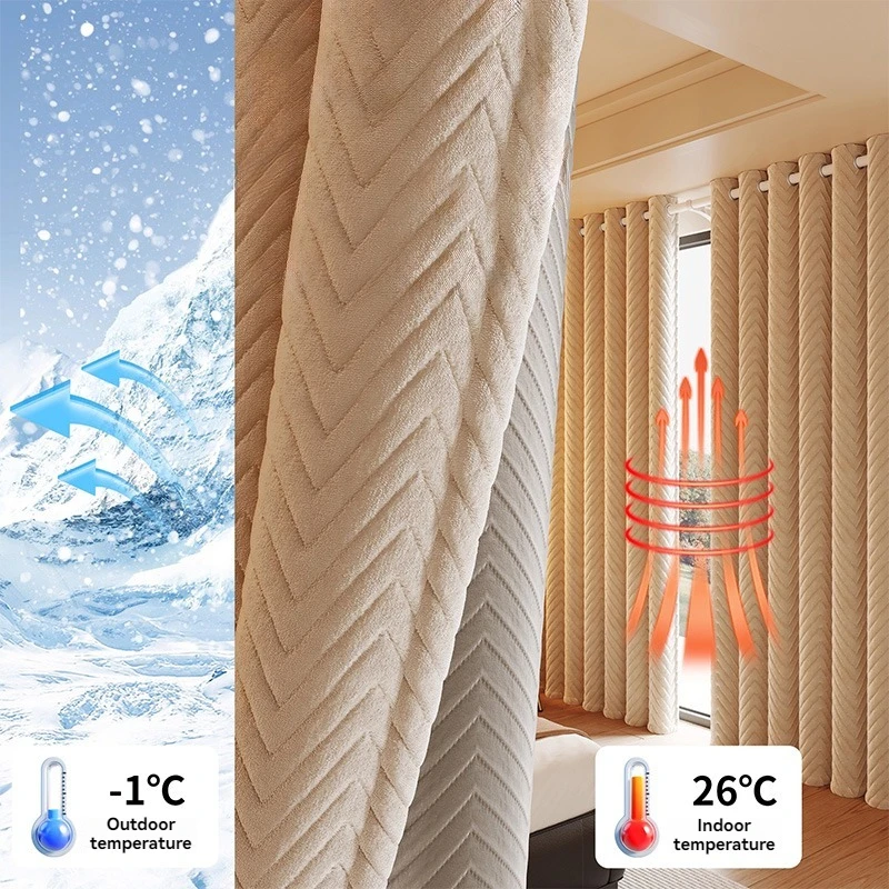 

1pc French-style Simple Winter Cold-Resistant Cotton-Padded Ready-Made Curtain, Suitable for Bedrooms and Living Rooms