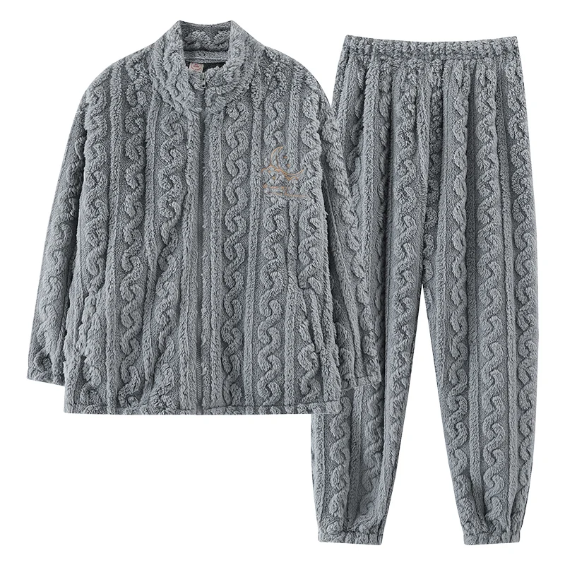 Winter Flanel Pyjama Set Dikke Warme Vrouwelijke Pyjama Lange Mouwen Casual Zacht Koraal Fleece Pijama