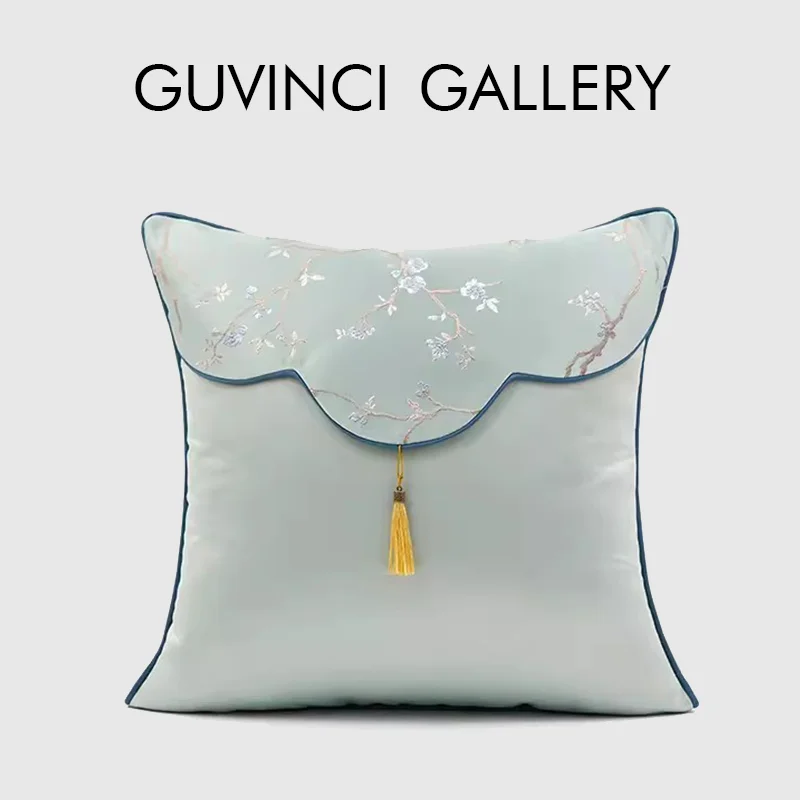 

GUVINCI GALLERY Ivory Blue Fans Geometric Shaped Square Throw Pillowcase European Cushion Cover Oriental Art Neutrals Home Decor