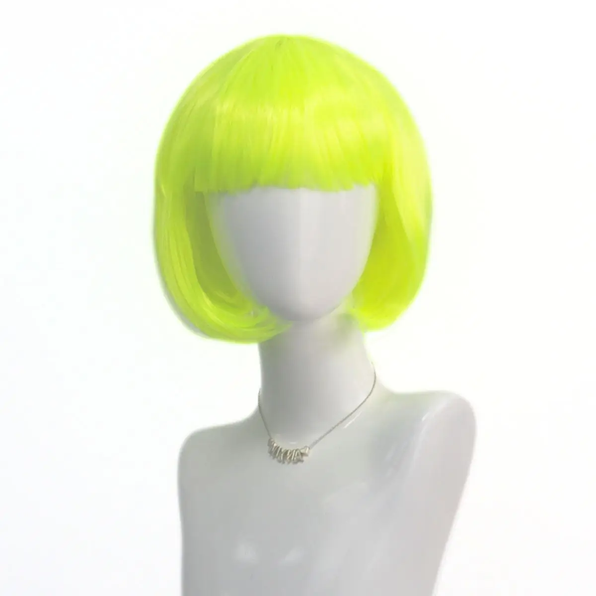 2024 Women's Fashion Classic Neon Green Short Straight Bob Wig with Bangs For Women Daily Use